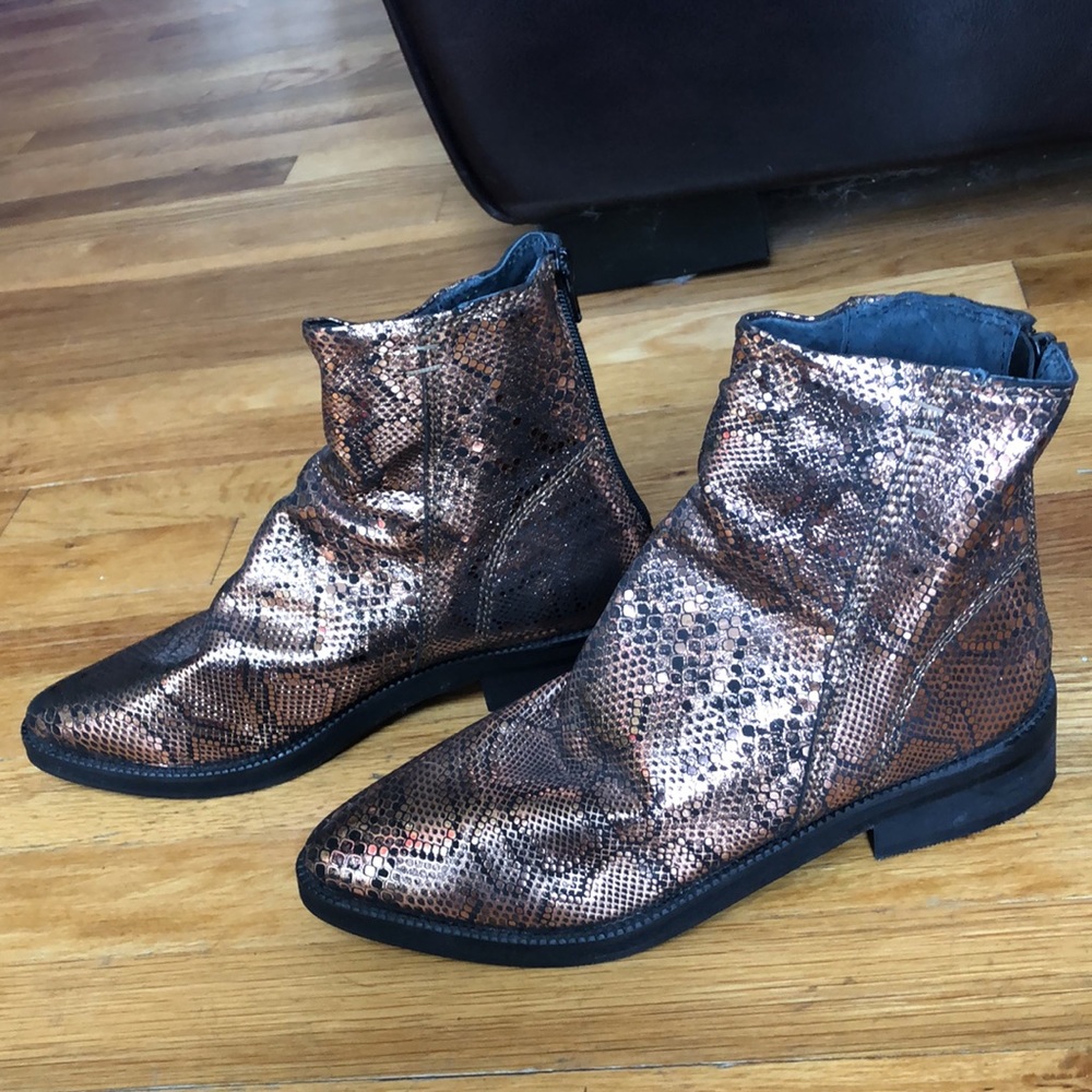 NWOB Free People bronze snakeskin slouch bootie - Picture 2 of 5
